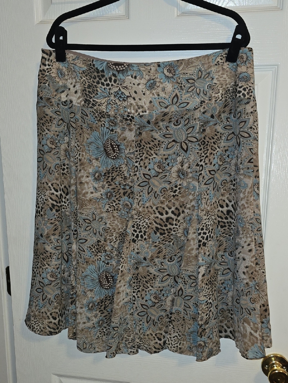 Christopher & Banks Beige and Light‎ Blue Floral Leopard A-Line Skirt